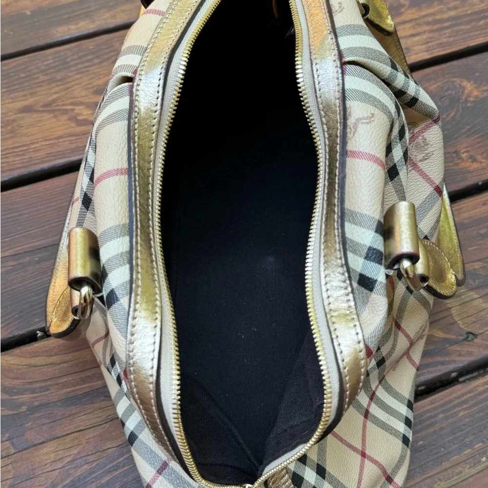 Burberry Haymarket Check Pattern Metallic Handle Thornley Satchel Bowling Bag - Picture 8 of 16